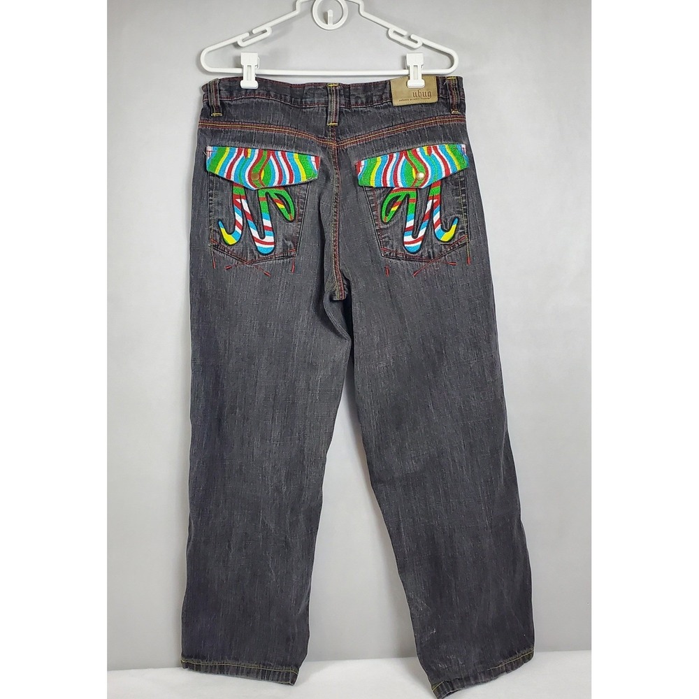 UBUG Jeans Men's‎ 36x32 Dark Wash Embroidered Pocket Baggy Fit Denim Pants - Picture 2 of 12
